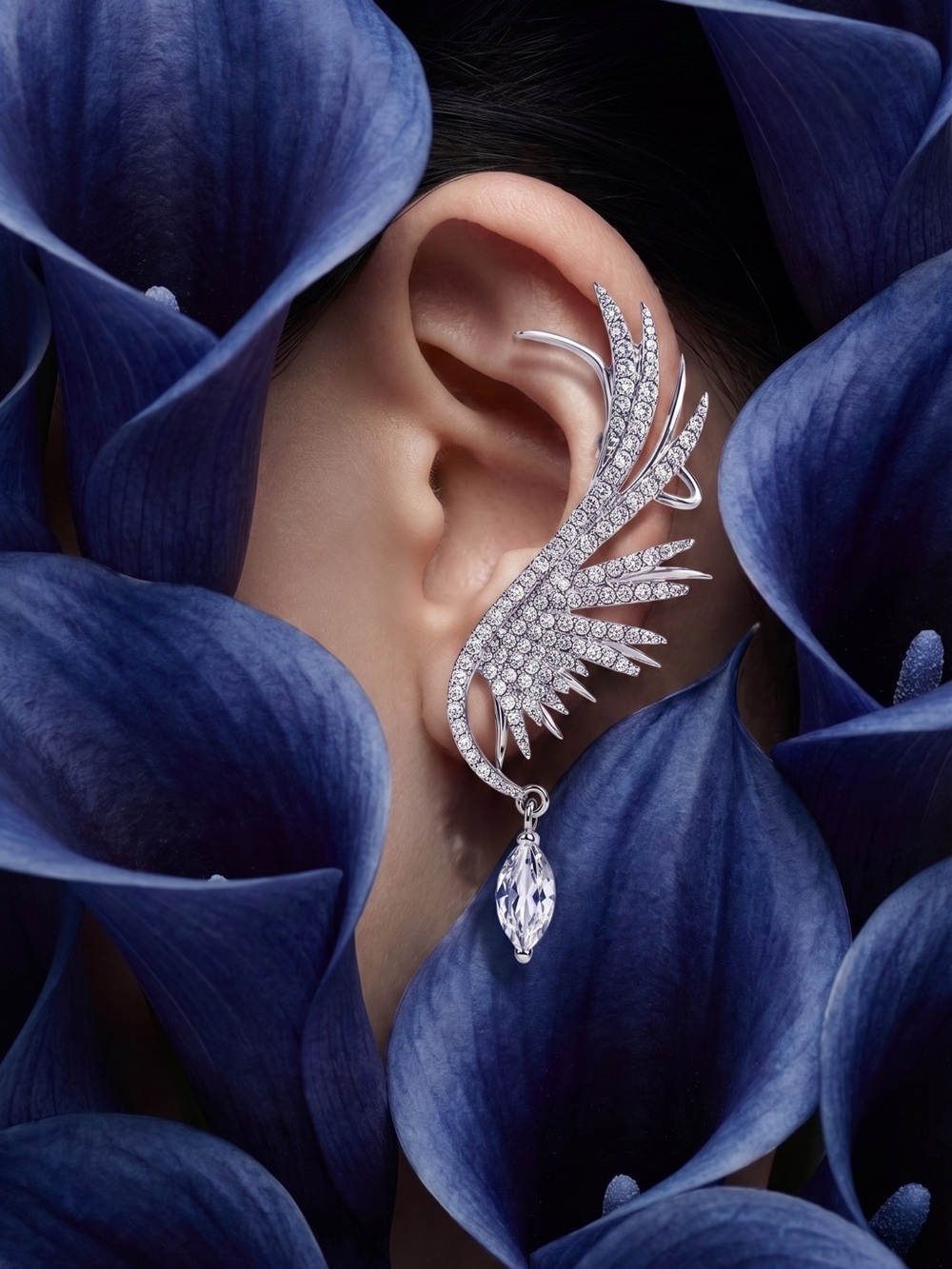 Crystal Angel Wing Ear Cuff Statement Earrings